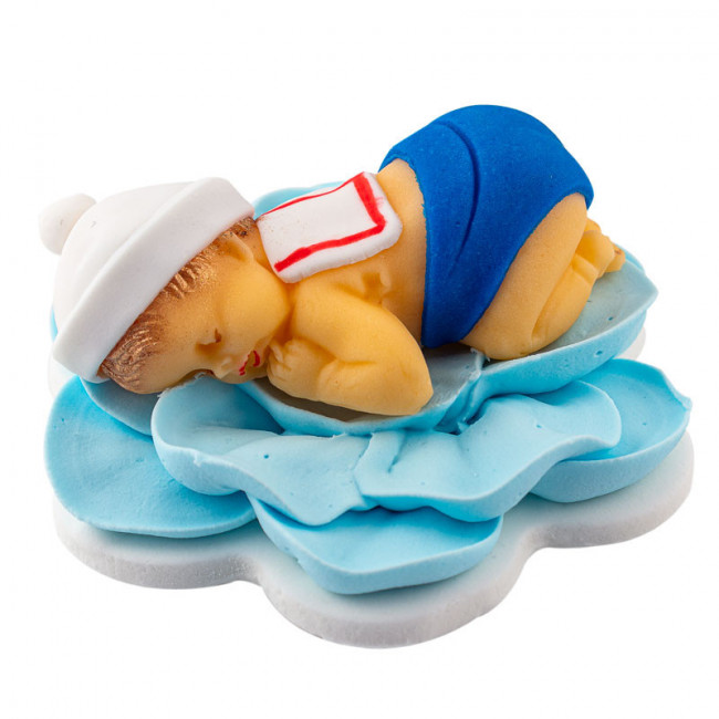Bebe marinar dormind pe o floare albastra din pasta de zahar - Lumea