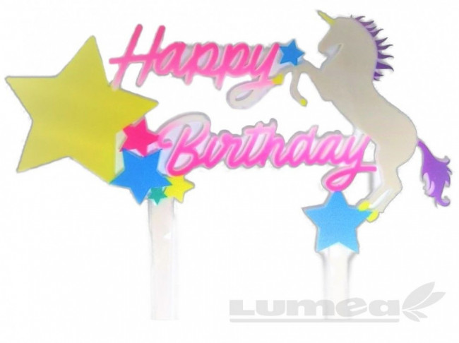 Figurine acrylic Unicorn "Happy Birthday" - Lumea Basmelor