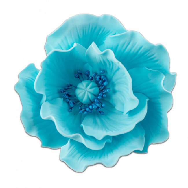 Floare de mac bleu mare din pasta de zahar, L11 cm x l 10 cm x h5 cm, 70g - Lumea