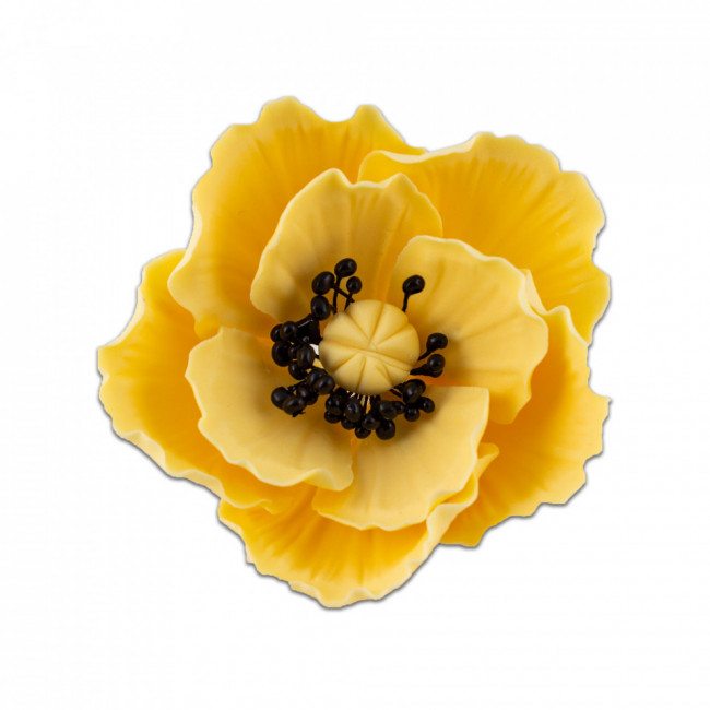 Floare de mac mic galben cu stamine negre din pasta de zahar, L7 cm x l6 cm x h4 cm, 40g - Lumea