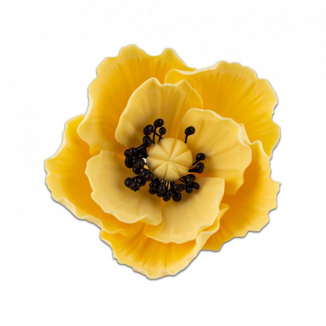Floare de mac mic galben cu stamine negre din pasta de zahar - Lumea