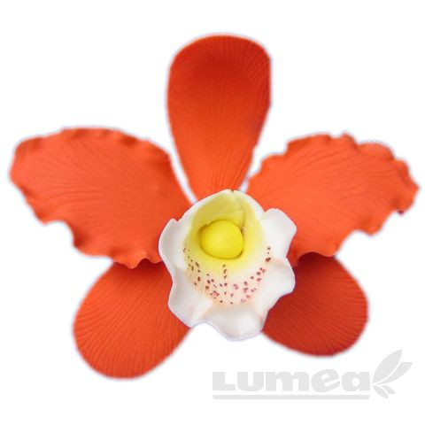 Orhideea cattleya XL portocaliu din pasta de zahar, L11 cm x l 8 cm x h5 cm, 30g - Lumea