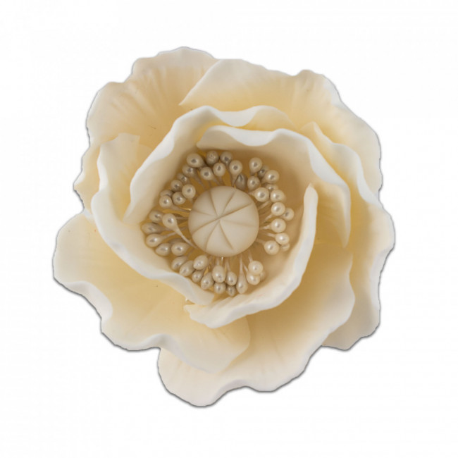 Floare de mac alb mediu din pasta de zahar, L8 cm x l 8 cm x h5 cm, 60g - Lumea