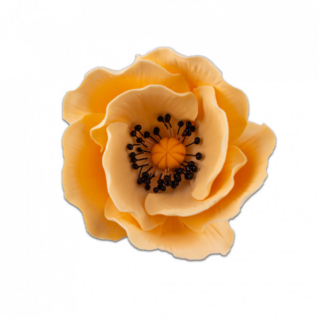 Floare de mac mic culoarea piersica cu stamine negre din pasta de zahar, L7 cm x l 6 cm x h4 cm, 40g - Lumea