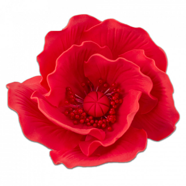 Floare de mac rosu mare din pasta de zahar, L11 cm x l 10 cm x h5 cm, 70g - Lumea