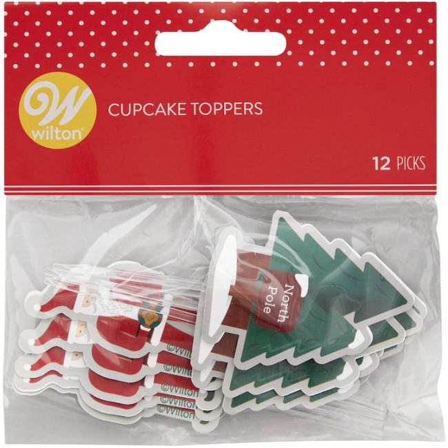 Toppers pentru briose model Mos Craciun si North Pole 12 buc. - Wilton