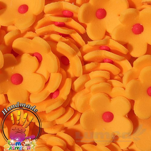 Floricele indoite portocaliu din pasta de zahar, L2 cm x l 2 cm x h1 cm, 90 buc, 130g - Lumea