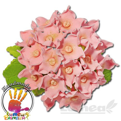 Hortensia roz din pasta de zahar, L10 cm x l 10 cm x h6,5 cm, 60g - Lumea