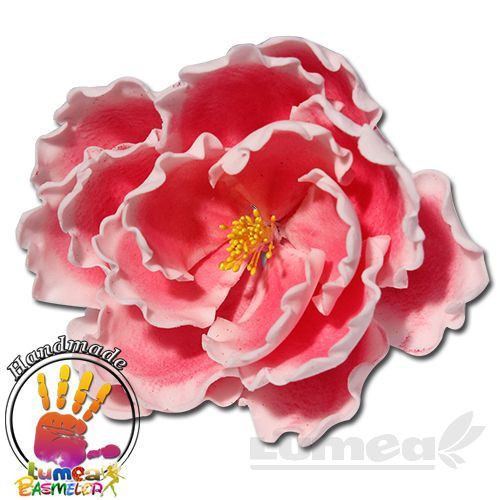 Bujor roz sidefat mare din pasta de zahar, L12 cm x l 12 cm x h6 cm, 100g - Lumea