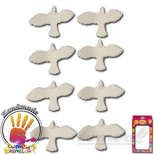 Figurine porumbei mari din pasta de zahar, L3,5 cm x l 4,5 cm x h2 cm, 8 buc, 60g - Lumea