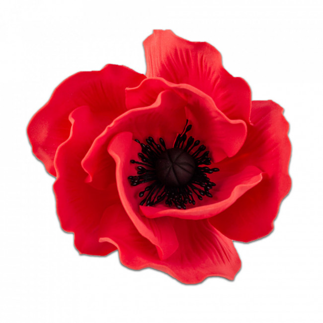Floare de mac rosu mediu cu stamine negre din pasta de zahar, L8 cm x l 8 cm x h5 cm, 60g - Lumea