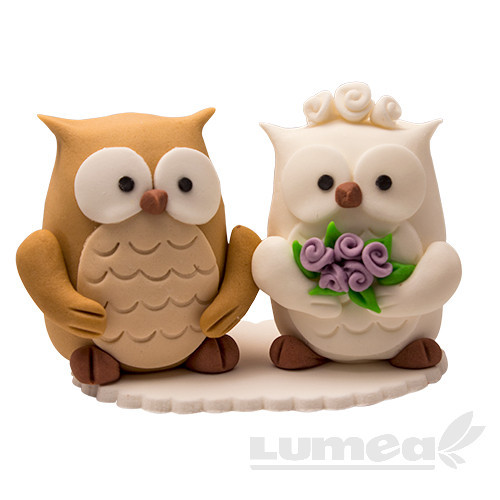 Figurine Mire si mireasa bufnita din pasta de zahar, L9,5 cm x l 7,5 x h9,5 cm, 180g - Lumea