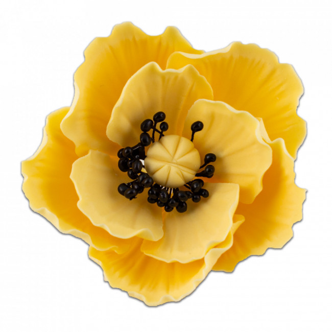 Floare de mac mare galben cu stamine negre din pasta de zahar - Lumea
