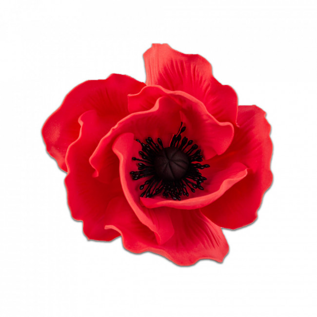 Floare de mac rosu mic cu stamine negre din pasta de zahar, L7 cm x l 6 cm x h4 cm, 40g - Lumea