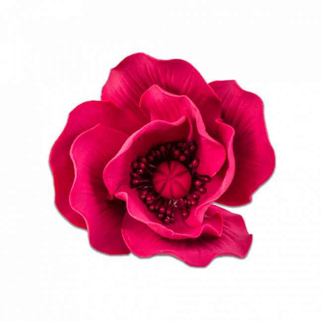 Floare de mac visiniu, mic din pasta de zahar, L7 cm x l 6 cm x h4 cm, 40g - Lumea