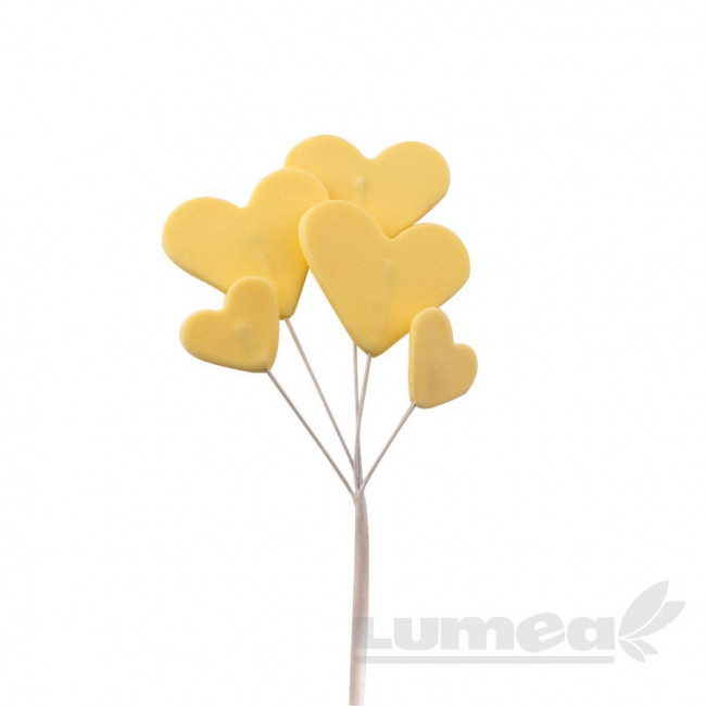 Inimioare galbene din pasta de zahar, L18 cm x l 5,5 cm, 15g, 5 buc - Lumea