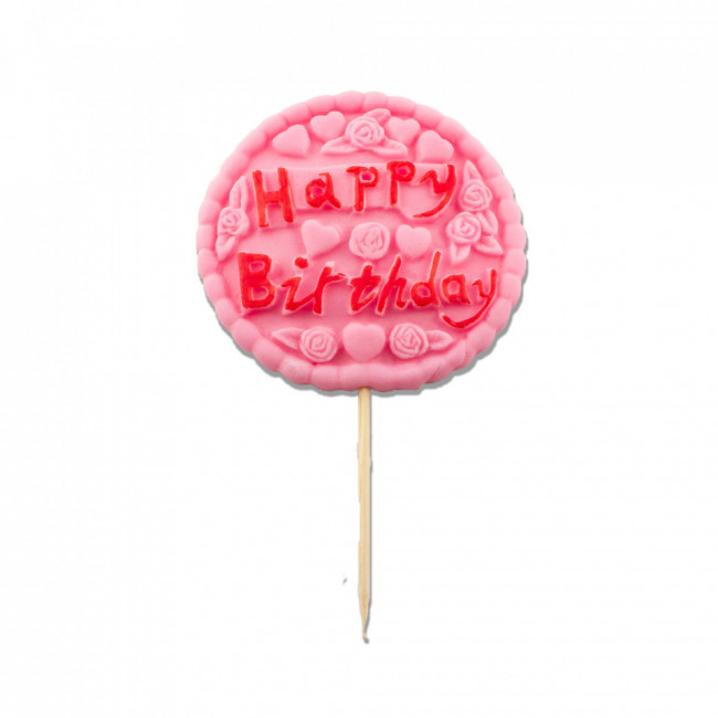 Ornament zahar "Happy Birthday" roz - Lumea