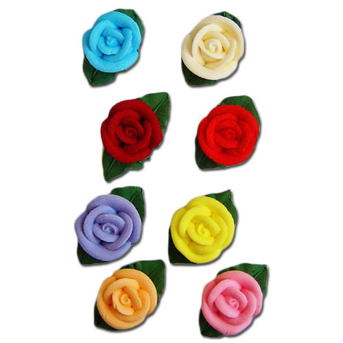 Trandafiri icing diverse culori cu frunze, 8 bucati - Lumea
