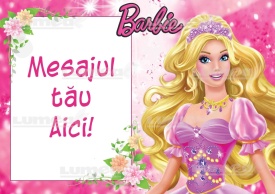 Imagine comestibila tort din Zahar, Barbie cu MESAJ PERSONALIZAT model 11 - Lumea - Img 1