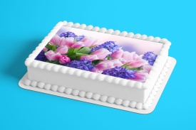 Imagine comestibila tort din Zahar buchet de Lalele roz si Zambile - Lumea - Img 2