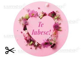 Imagine comestibila tort din Zahar "Te Iubesc" model cu Rama din Flori - Lumea - Img 3