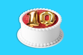 Vafa tort aniversara "10" model cu fundal Rosu - Lumea - Img 2