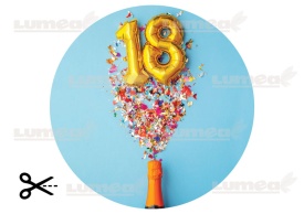 Изображение за ядене на захарна торта "18" годишнина торта с конфети и шампанско - Светът