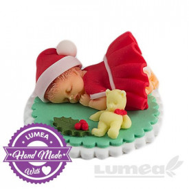 Bebe Mos Craciun fetita dormind din pasta de zahar, L9,5 cm x l 9,5 cm x h3,5 cm, 110g - Lumea