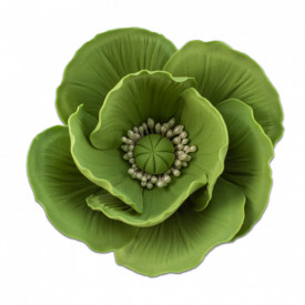 Floare de mac mare verde olive din pasta de zahar, L11 cm x l 10 cm x h5 cm, 70g - Lumea