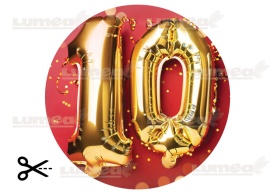 Imagine comestibila tort din Zahar aniversara "10" model cu fundal Rosu - Lumea