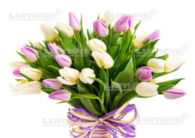 Imagine comestibila tort din Zahar Buchet de Lalea Alb si Roz - Lumea