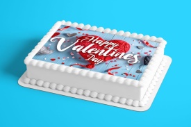 Imagine comestibila tort din Zahar Happy Valentine's Day model cu Perna Rosie - Lumea - Img 2