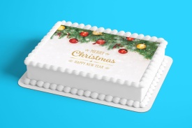 Imagine comestibila tort din Zahar, "Merry Christmas & Happy New Year" model 4 - Lumea - Img 2