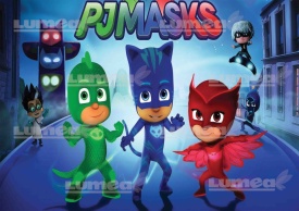 Imagine comestibila tort din Zahar PJ Masks, Eroii in Pijamale model 2 - Lumea