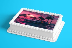 Imagine comestibila tort din Zahar, Retro Sunset model 2 - Lumea - Img 2