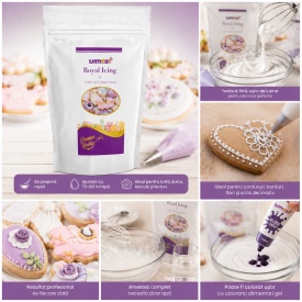 Mix Royal Icing 500 g Lumea – preparare cu apă, decorare turtă dulce, biscuiți și colorare cu gel violet