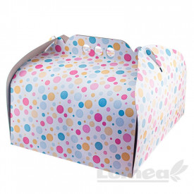Set cutii patrate cu model buline pentru tort pana la 4kg, 29.7cm x 29.7cm x 17cm - 5 buc. - Lumea