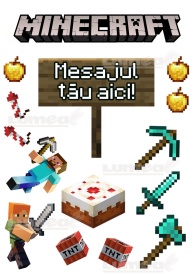 Вафла за торта Minecraft и аксесоари с персонализирано послание - The World