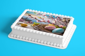Imagine comestibila tort din Zahar, Cires Inflorit cu Ou de paste - Lumea - Img 2