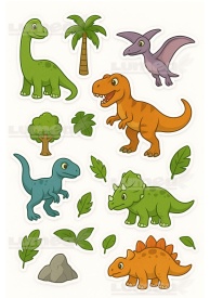 Imagine comestibila tort din Zahar Dinozauri si Accesorii model 1 - Lumea