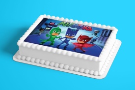 Imagine comestibila tort din Zahar PJ Masks, Eroii in Pijamale model 2 - Lumea - Img 2