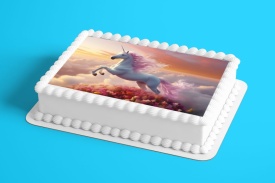 Imagine comestibila tort din Zahar Unicorn intre Flori si Nori - Lumea - Img 2