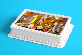 Vafa tort aniversara "18" model Baloane Aurii pe Flori - Lumea - Img 2