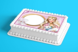Imagine comestibila tort din Zahar, Barbie cu MESAJ PERSONALIZAT model 12 - Lumea - Img 2
