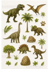 Imagine comestibila tort din Zahar Dinozauri si Accesorii model realist - Lumea