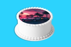 Imagine comestibila tort din Zahar, Retro Sunset model 2 - Lumea - Img 4