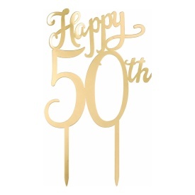 Топер за торта "Happy 50th" златен модел - deKora