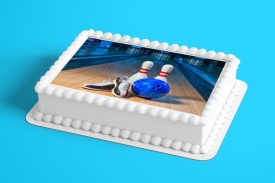Imagine comestibila tort din Zahar Bila de Bowling albastru - Lumea - Img 2