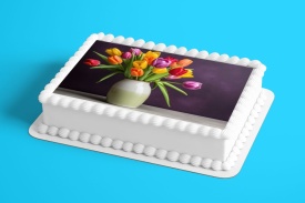 Imagine comestibila tort din Zahar, buchet de Lalele, model 2 - Lumea - Img 2