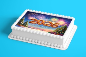 Imagine comestibila tort din Zahar, Happy New Year "2026" - Lumea - Img 2